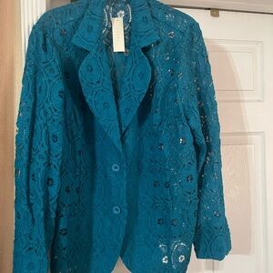 NWT Elegant Lace Women's Jacket in Teal by ADIVA 🌹🌺🌸 size 22W BG 05